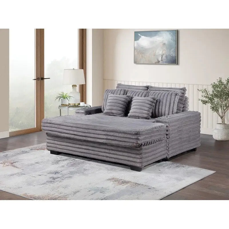 Corduroy Oversized Sofa Chaise Lounge Chair with Cupholders and USB Charging Port