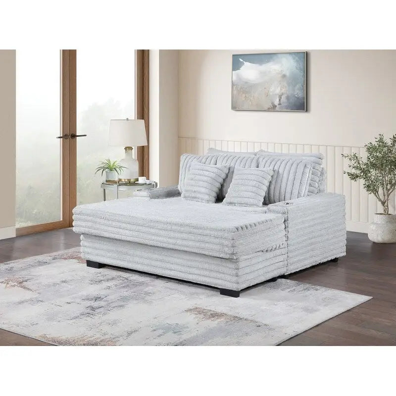 Corduroy Oversized Sofa Chaise Lounge Chair with Cupholders and USB Charging Port