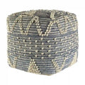 Blue Geometric Pouf Ottoman for Living Room or Bedroom