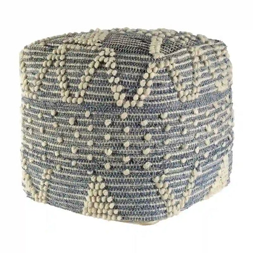 Blue Geometric Pouf Ottoman for Living Room or Bedroom
