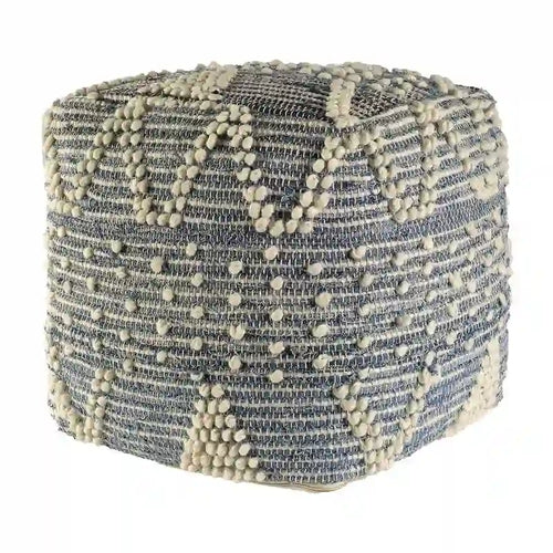 Blue Geometric Pouf Ottoman for Living Room or Bedroom