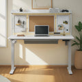55 White Electric Standing Desk w/Drawer & Backboard Height Adjustable Sit Stand Workstation for Home Office