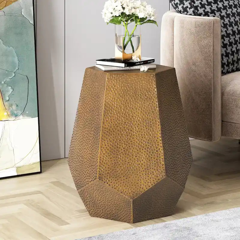 Hammered Iron Geometric Side Table by