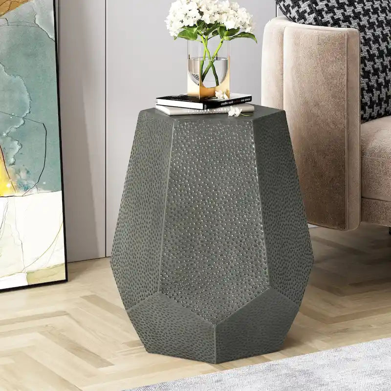 Hammered Iron Geometric Side Table by