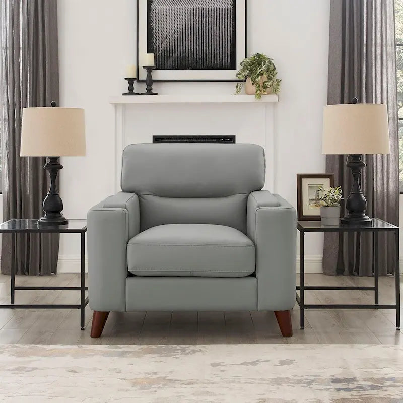 Elm Top Grain Leather Chair With Feather, Memory Foam and Springs