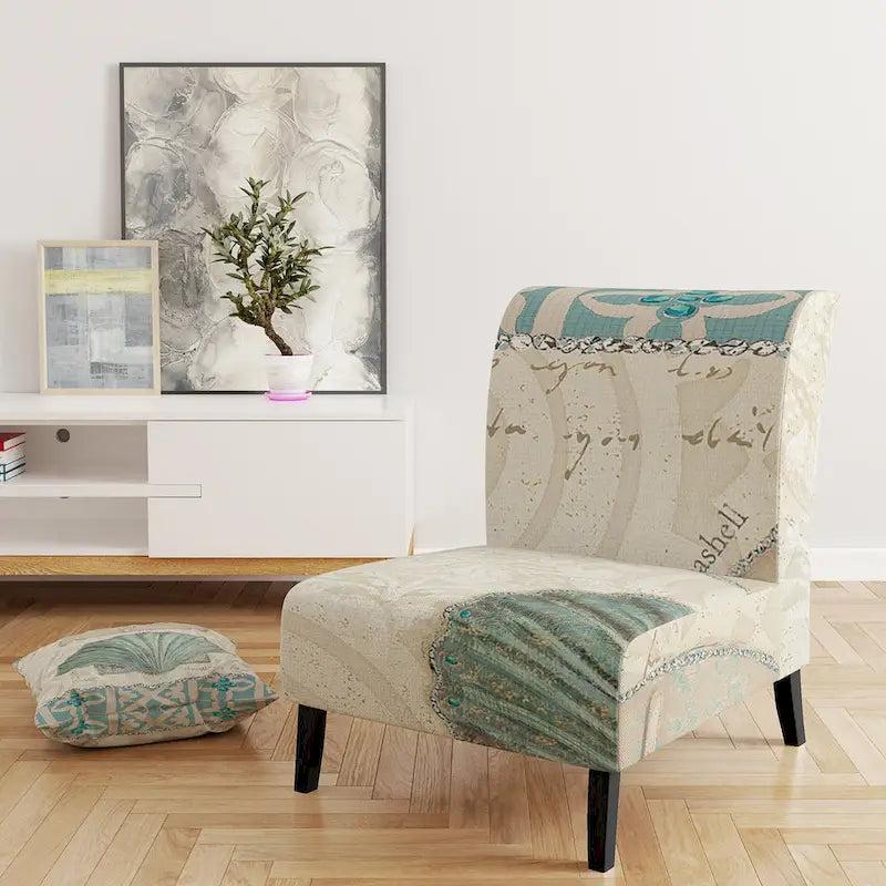 Seastar And Blue Sea Shell II Upholstered Nautical & Coastal Accent Chair - Arm Chair