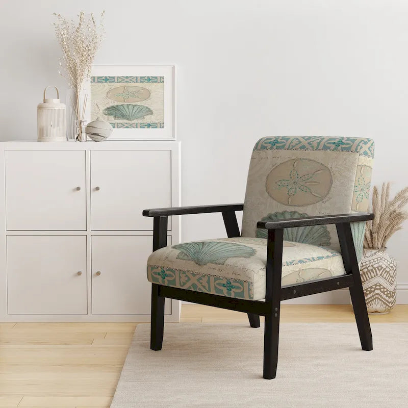 Seastar And Blue Sea Shell II Upholstered Nautical & Coastal Accent Chair - Arm Chair