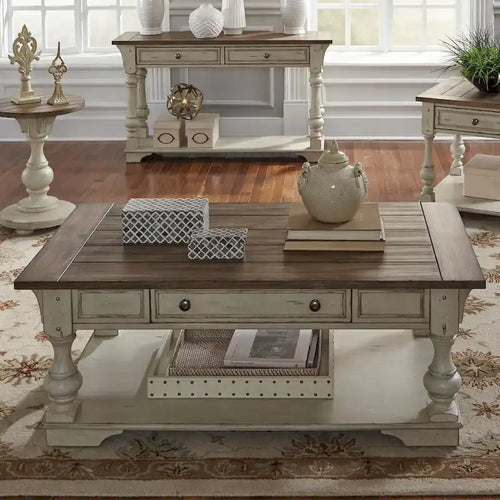 Morgan Creek Antique White Wire Brushed Tobacco Accents Cocktail Table