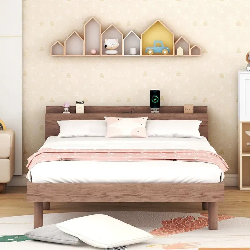 Twin Size Platform Bed Frame with USB Ports
