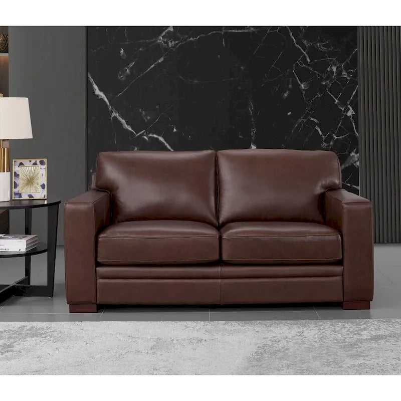 Top Grain Leather Loveseat With Feather, Memory Foam and Springs