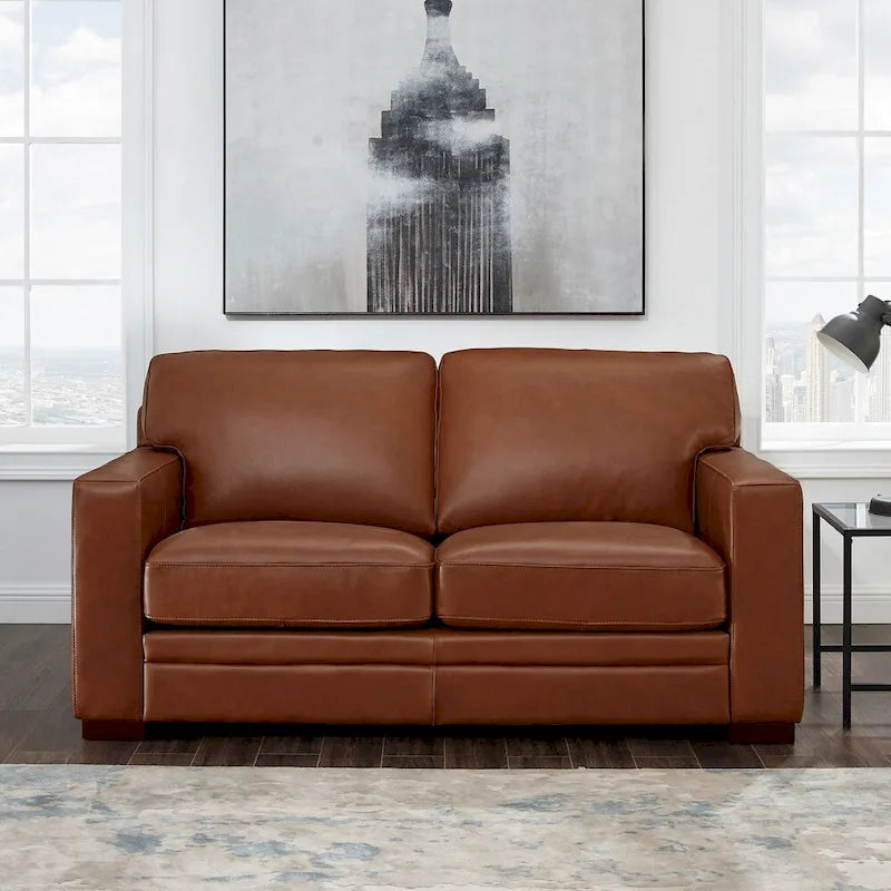 Top Grain Leather Loveseat With Feather, Memory Foam and Springs