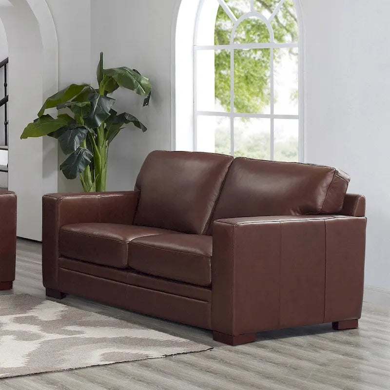 Top Grain Leather Loveseat With Feather, Memory Foam and Springs