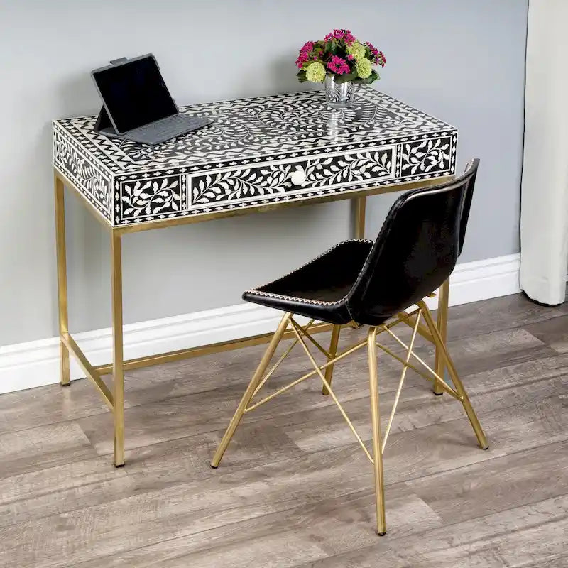 Black and White Bone Inlay Writing Desk